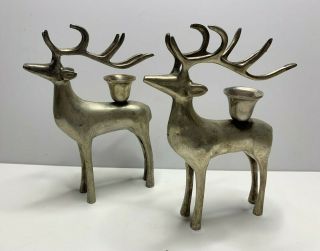 Vintage Silver Stag Deer Candle Holders Elk Reindeer Midcentury Home Decor Set