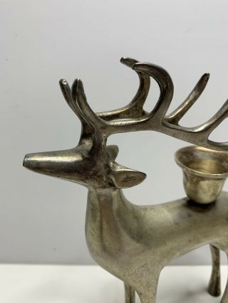 Vintage Silver Stag Deer Candle Holders Elk Reindeer Midcentury Home Decor Set 2