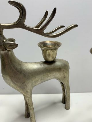 Vintage Silver Stag Deer Candle Holders Elk Reindeer Midcentury Home Decor Set 3