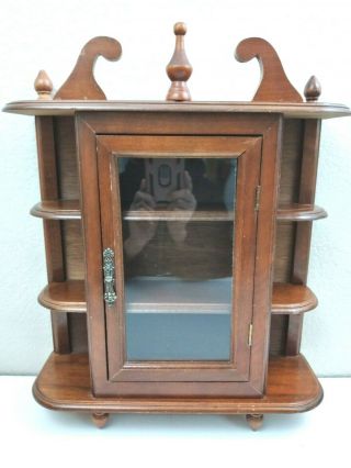 Vintage Wooden Curio Cabinet For Miniatures Table Wall Mount Glass Door