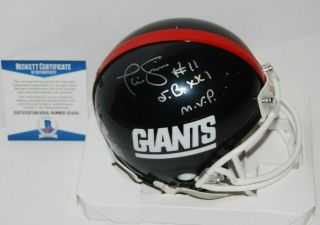 Phil Simms Signed (york Giants) Mini Football Helmet Beckett Bas U54314