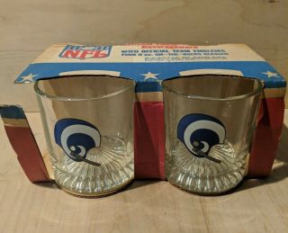 4 Vintage Indiana Glass Los Angeles Rams Nfl 9 Oz On The Rocks Glasses 1970 