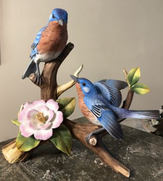 Vintage Andrea By Sadek “bluebirds” Porcelain Bird Flower Branch Figurine 6228