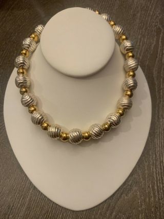 Givenchy Vintage Signed Choker Necklace Silver And Gold Tone Beads Adjustable Fs