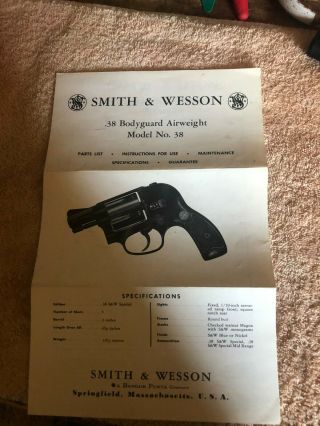 Smith & Wesson Model 38 Instruction Sheet Airweight
