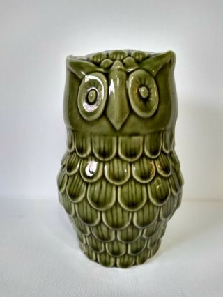 Vintage Mid Century Modern Green Ceramic Owl Figurine
