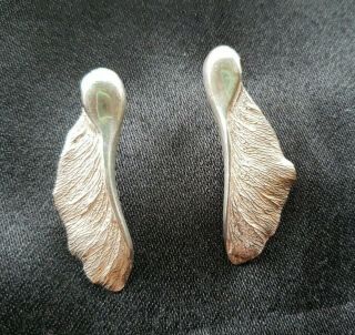 Vintage Maple Tree Seed Helicopter Sterling Silver Earrings Signed By Designer