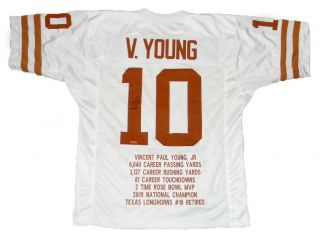 Vince Young Autographed Signed Texas Longhorns 10 White Stat Jersey Tristar