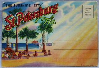 St.  Petersburg Florida Souvenir Postcard Folder Of 18 Color Views 1930s Vintage