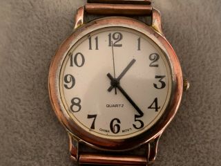 Vintage Mens Quartz Watch With Copper Effect Strap And Case Made In China.