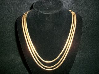 Vintage Gold Tone Triple Snake Chain Choker Necklace Signed With " H " Tarnished