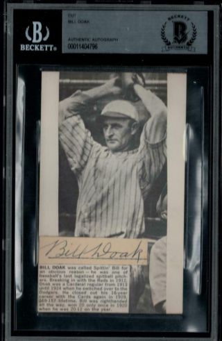 Bill Doak (d.  1954) Signed Cut Index Card Bas Brooklyn Dodgers St Louis Cardinals
