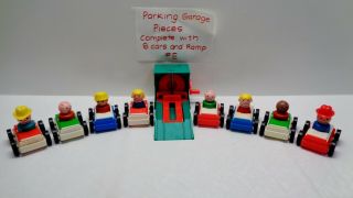 Vintage Fisher Price Little People Play Family Garage Double Cars & Ramp E