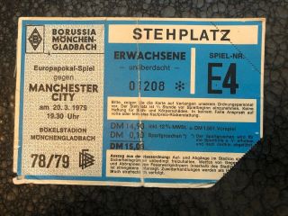 Vintage Ticket: Borussia Mg V Manchester City Uefa Cup 20 March 1979