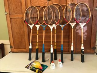 8 Vintage Sportcraft Badminton Racquet Robin Crown Dumont Plus Shuttlecocks