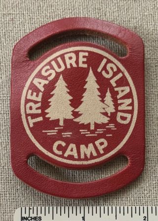 Vintage Treasure Island Boy Scout Camp Leather Neckerchief Slides 40s 50s Bsa