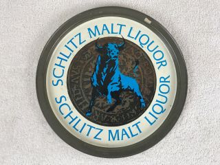 Vintage Schlitz Malt Liquor Metal Beer Tray Blue Bull.