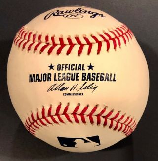 Ernie Banks (d 2015) Signed MLB Baseball HOF 77 Inscription Mr Cub Chicago 2