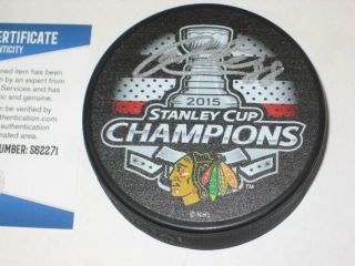 Patrick Kane Signed Blackhawks 2015 Stanley Cup Champs Puck W/ Beckett