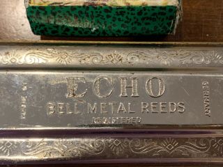 Vintage M.  Hohner ECHO double - sided Harmonica Bell Metal Reeds Germany 2