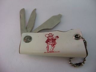 Very Cool Rare Vintage White Leather Cowboy Cartoon Pocket Knife By Liter Usa