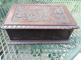 Vintage Detailed Arts & Crafts Hand Carved Wooden Vanity Jewelry Trinket Box