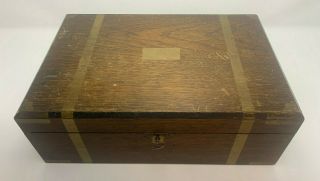 Antique Vintage Wooden Project Document Box W/ Lock - Key