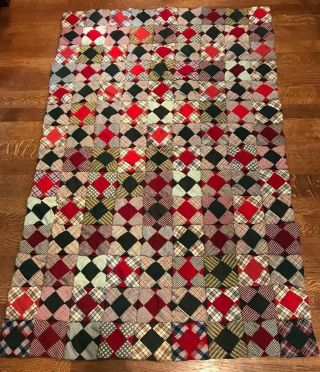 Handmade Quilt Christmas Patchwork 65 " X43 " Vintage Red Green Polyester Blanket