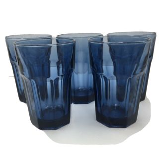 5 Vintage Libbey Dusky Blue Gibraltar Flat Iced Tea Tumblers Barware Glasses