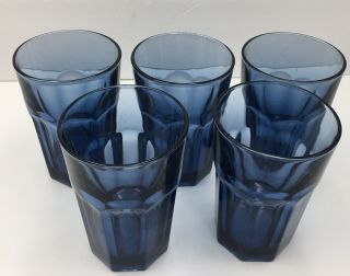 5 Vintage Libbey Dusky Blue Gibraltar Flat Iced Tea Tumblers Barware Glasses 2