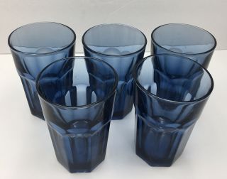5 Vintage Libbey Dusky Blue Gibraltar Flat Iced Tea Tumblers Barware Glasses 3