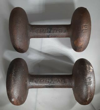 Vintage Healthways Two 15 Lb Lbs Pound Weights Cast Iron Weightlifting History