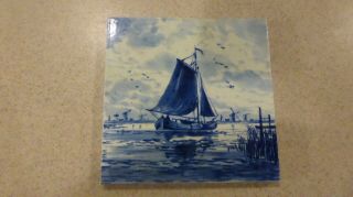 Vintage Delfts Holland Blue And White Tile 5.  5x5.  5 "