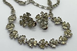 Vintage Signed Pennino Rhodium Clear Rhinestone Necklace & Matching Earrings