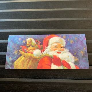 Vintage Greeting Card Christmas Santa Claus Toy Sack Blue Gold Flakes