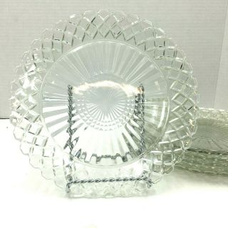 Anchor Hocking Waterford Waffle Clear Depression Glass Dinner Plates 6 Vintage