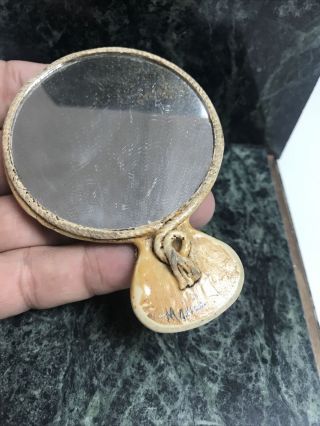 VINTAGE (MADE IN MEXICO) small handheld purse makeup mirror (w2) 3