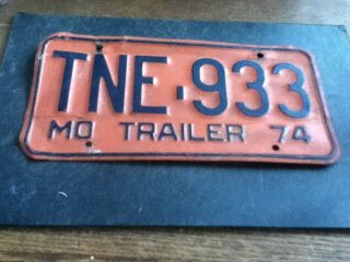 License Plate Vintage Missouri Mo 1974 Sticker Tne 933 Trailer Rustic Usa