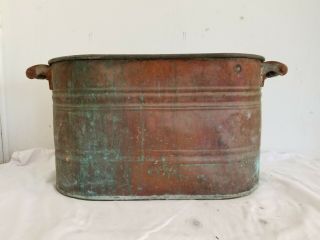 Vintage Copper Metal Boiler,  Wash Tub,  Pot,  Canning Steamer,  Wood Handles,  Repurpose