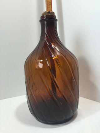 Vintage Brown Amber Glass Bottle Jug Swirl Spiral Design