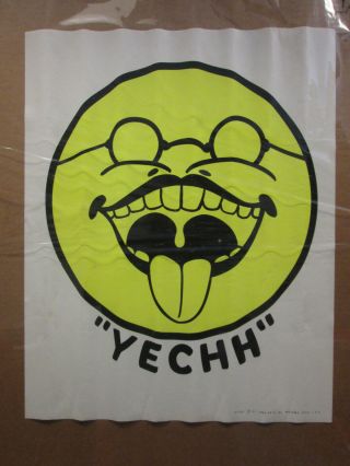 Vintage 1971 Smiley " Yechh " Small Happy Face Black Light Poster 11770