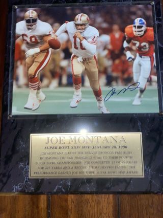 Joe Montana Signed Picture With Nameplate And Back Authentic
