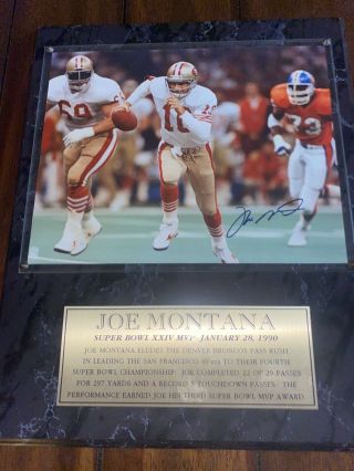 Joe Montana Signed Picture With Nameplate And Back Authentic 3