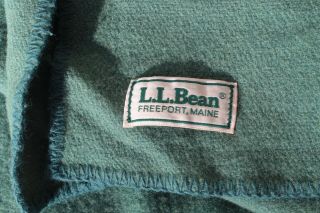 Vtg Ll Bean Wool Camp Cabin Blanket Throw Freeport Maine Usa 83” X 80” Green