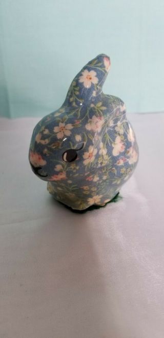 Vintage Chintz Flowered Ceramic Bunny Rabbit Figurine / Painted Eyes / Adorable