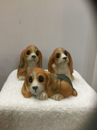 Vintage Homco Porcelain Adorable Hound Puppies Figurines.  Set Of 3