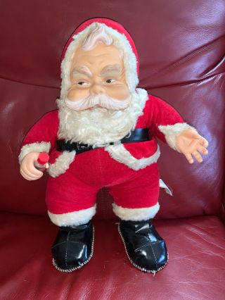 Vtg Rushton Rubber Face Plush Stuffed Santa Claus Stitched Boots Holding Tobasco