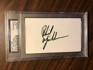 Phil Mickelson Auto Signed 3 X 5 Index Card Psa Dna 3 Time Masters Winner