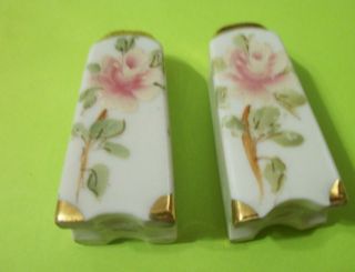 Vintage Small Hand Painted Salt Shaker Set Rose Decor 2.  75 " Tall Unmarked