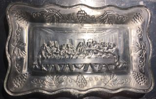 Vintage Raised Clear Glass Last Supper Butter Dish